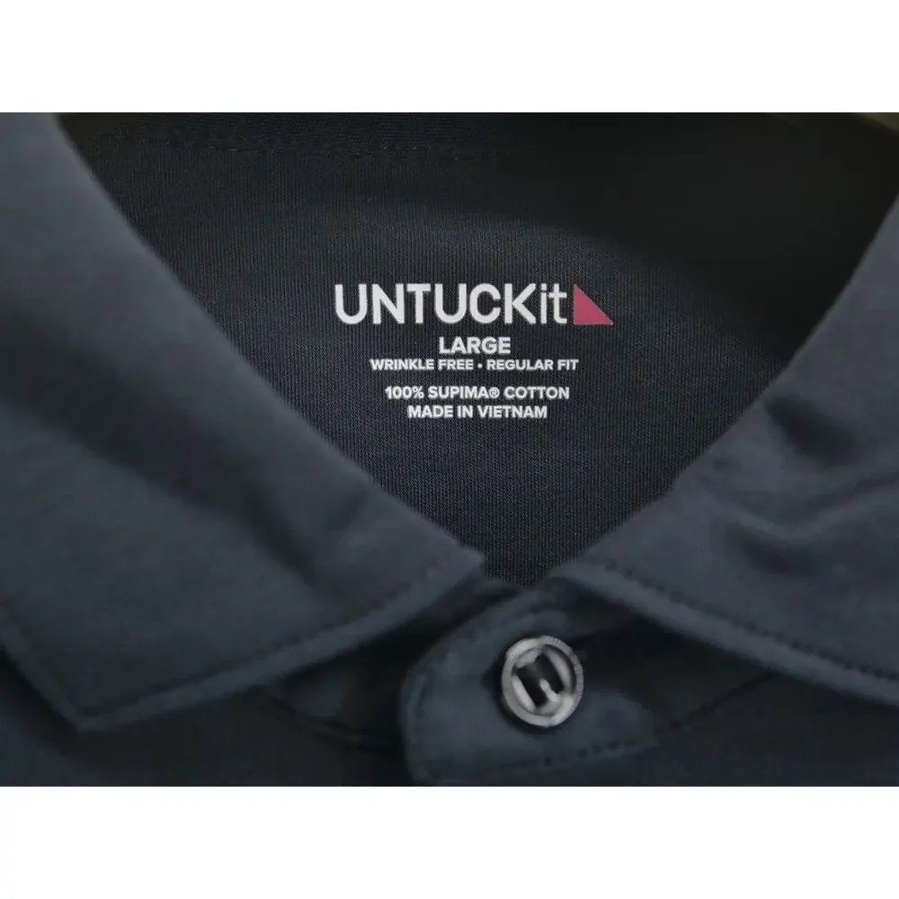 NWT UNTUCKit Ireton Damaschino Polo Mens Large Black Long Sleeve Ribbon Buttons